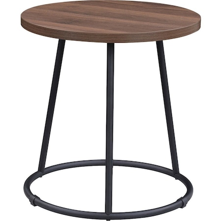 Lorell End Table, Round, Steel Base, 19"x19-3/4", Walnut LLR16261